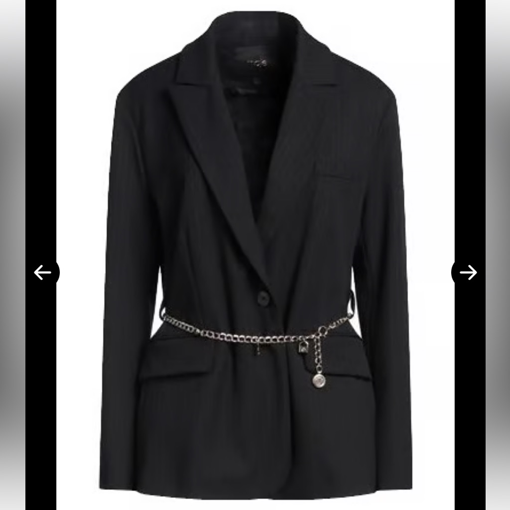 Maje Black Pinstripe Twill Blazer With Chain Accent